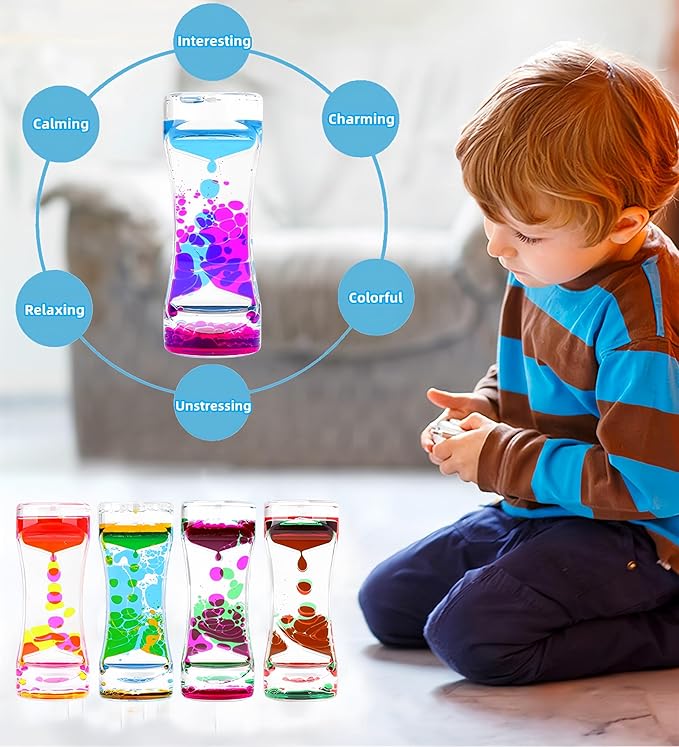 Oneshow Liquid Motion Bubbler Colorful Oil and Water Sensory Toys Hourglass Bubbler Timer Activity Fidget Toy for Kids and Teenager Calm Stress Relief Desk Toys for Office for Adults Gifts (10 Pack)