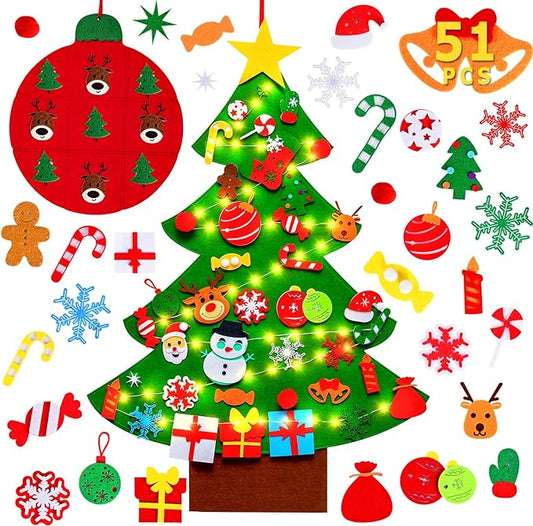 Max Fun DIY Felt Christmas Tree Set Plus Tic-Tac-Toe Games for Kids Toddlers Wall Hanging Decorations Felt Craft Kits for Xmas Party Favors