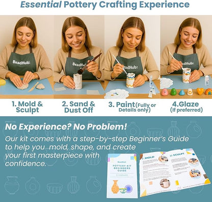 Pottery Kit for Beginners 2.2Lbs Air Dry Clay for Adults with Sculpting Tools, Paint, Glaze, Air-Dry Modeling Clay Molding, Sculpt & Painting Set, Hobby Date Night DIY Art Craft Kits -Standard (White)
