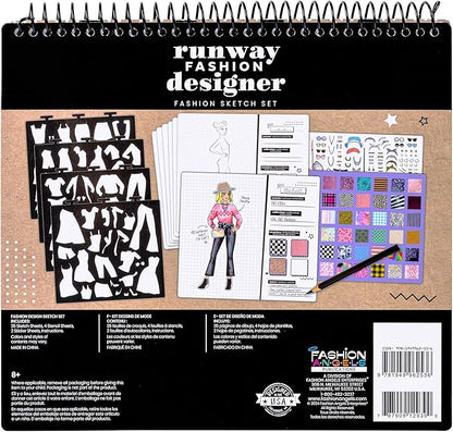 Fashion Angels Fashion Runway Design Portfolio Book, Includes 35 Sketch Sheets with 4 Stencil Pages & 150+ Stickers, Ideal for Kids Ages 8 & Up