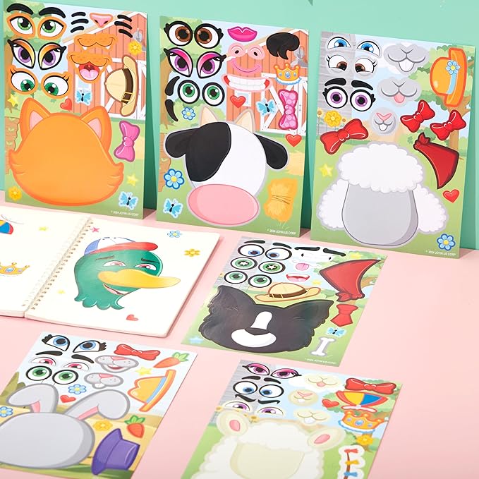 JOYIN 36 Pcs 9"x6" Farm Animals Make a face Stickers for Kids, Make Your Own Summer Sticker Sheets, Party Favors Kids Crafts, Goodie Bags Stuffers, Classroom Rewards