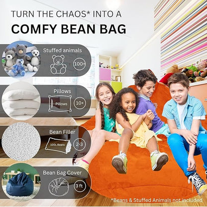 Bean Bag Stuffed Animal Storage Or Cover | No Filler | Extra Large | for Adults Or Kids | Double Stitched | Durable Zipper | Premium Microsuede
