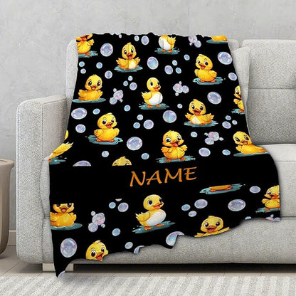 Custom Name Ducks And Bubbles Blanket Adult duck Blanket Kids Funny Blanket Suitable for Bedroom sofa Crib Couch Chair outdoor All Season Items That Yellow Duck Lovers Will Love 90”×120 ”for Family