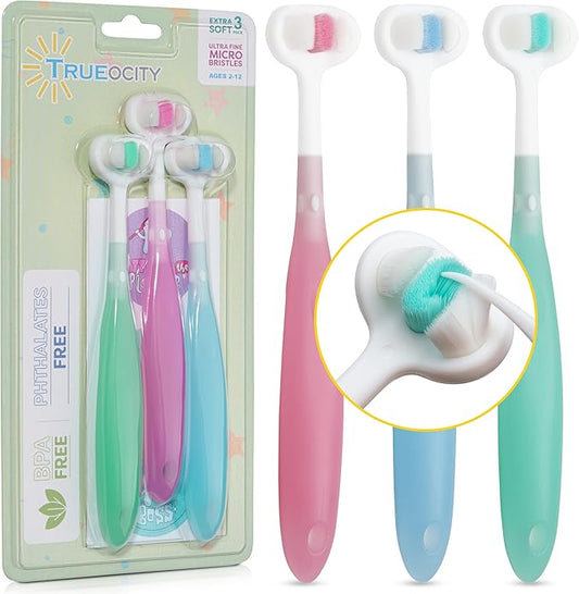 Extra Soft Toddler Toothbrush , Toddler toothbrushes 1-2 Toothhugger High Efficient 3 Sides Baby Toothbrush 12 months and up, Infant Toothbrush, Toddler Toothbrushes 1-3, Baby Toothbrush (3 Pack)