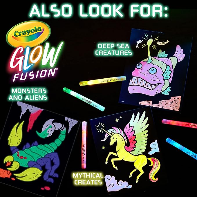 Crayola Glow Fusion, Glow in The Dark Coloring Set with Markers, Mythical Creature Coloring Pages, Gift for Kids