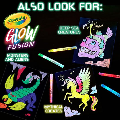 Crayola Glow Fusion, Glow in The Dark Coloring Set with Markers, Mythical Creature Coloring Pages, Gift for Kids