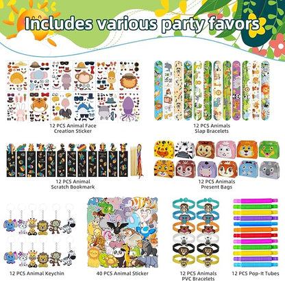 Jungle Safari Party Favors Set-124 PCS Wild Animal Theme Toys and Goodies for Kids,Party Favors,Goodie Bag Stuffers for 3+ Years Old,Jungle Trinkets for Birthday Parties and toddlers Show