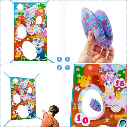 JOYIN Easter Toss Game Board Including 2 Large Toss Game Board with 8 Egg Bean Bag, Bunny for Kids, Teens and Adults Family School Indoor Outdoor Easter Hunt Party, House Yard Carnival Game