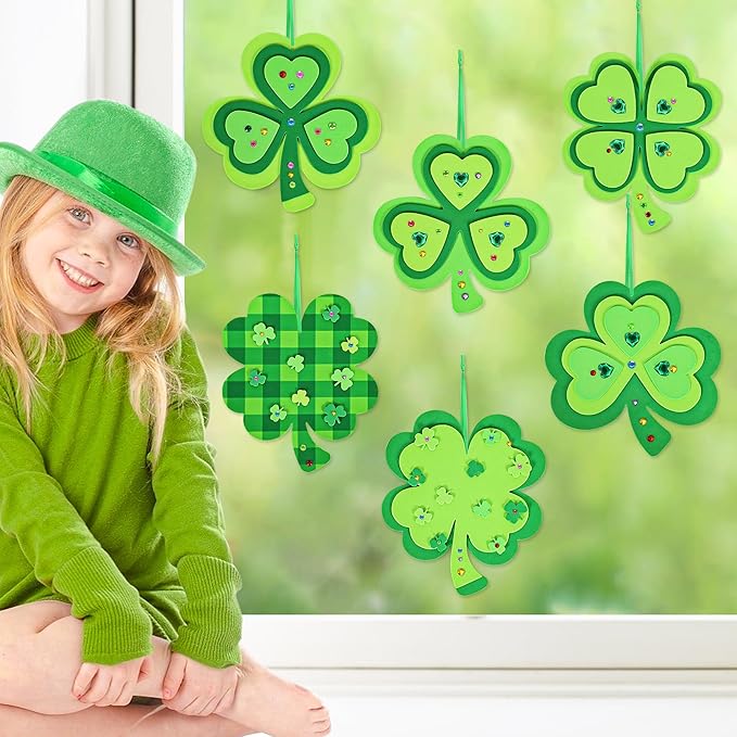 Malhaii St Patricks Day Crafts for Kids Adults, 24Set Foam Stickers Craft Kits Shamrock St. Patrick’s Day Decorations Gifts for Kids Party Games Prizes Saint Patricks Day Arts and Crafts for Kids
