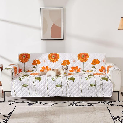 EVENHUG Loveseat Sofa Cover Sunflower Sofa Slipcover Washable Couch Cover 2 Cushion Sofa Furniture Protector Cover with Elastic Straps for Pets Kids Dog Cat (Loveseat,Orange)