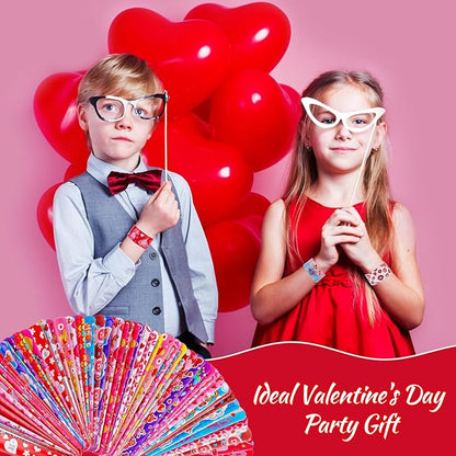 LUYI 60 Pcs Valentines Day Slap Bracelets Wristbands Valentines Day Gifts for Kids Party Supplies Toys School Class Classroom Exchange Birthday Game Prizes Goodie Bag Fillers