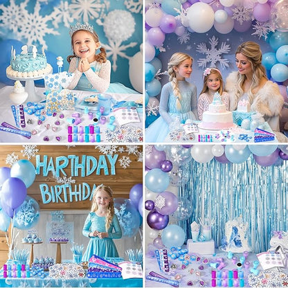 XANGNIER 134 Pcs Frozen Birthday Party Favors Decorations, Winter Frozen Party Supplies with Goodie Bag Snowflake Stickers Heart Ring Erasers Silicone Slap Bracelets Stamp Coil Springs