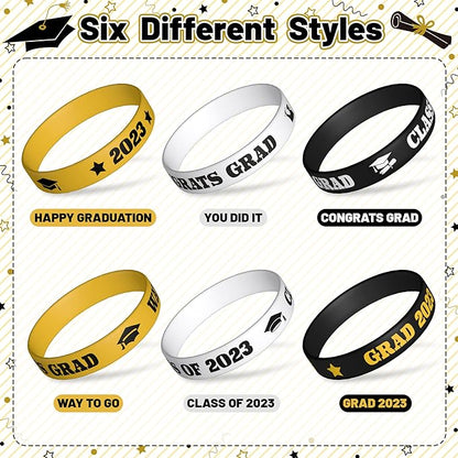 Haooryx 36PCS Class of 2023 Graduation Silicone Bracelets Colorful Congrats Grad Rubber Bracelet Graduating Celebrating Wristbands for Teens Students School College Graduation Party Supply(Black)
