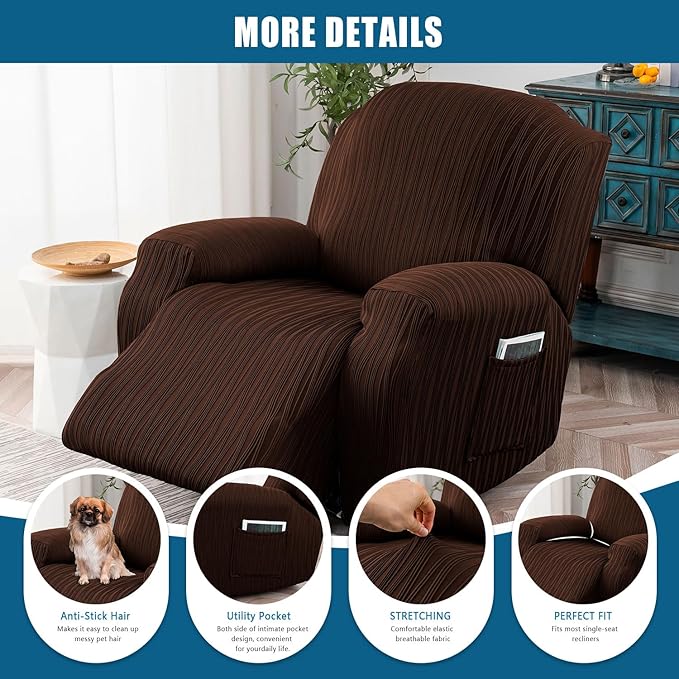 Recliner Cover Stretch Soft Couch Cover for Dogs, Sofa Slipcover for Recliner Couch Leakproof Furniture Protector for Kids, Pets (Chocolate)