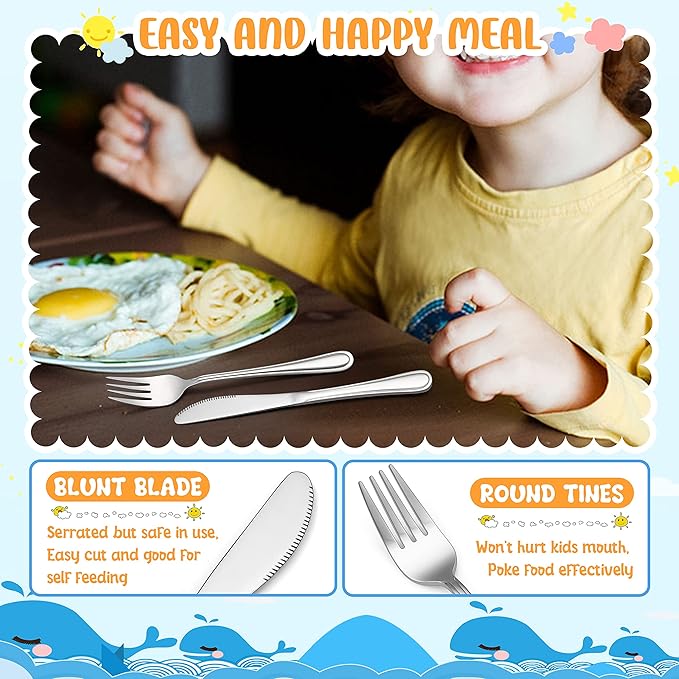 HaWare 12-Piece Kids Silverware, Stainless Steel Toddler Utensils Flatware Set, Preschooler Eating Utensils Includes 4 Spoons 4 Forks 4 Knives, Metal Children Cutlery for Home School, Mirror Finished