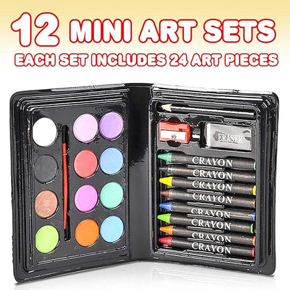 ArtCreativity Mini Art Sets for Kids- Pack of 12-23-Piece Kits with Watercolors, Crayons, Paint Brush and More- Fun Art Supplies, Party Favors for Girls and Boys, Goody Bag Fillers, Carnival Prize
