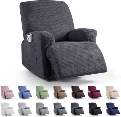 KinCam Recliner Covers, Stretch Reclining Chair Covers, Recliner Sofa Slipcovers Stripe Jacquard Recliner Couch Covers Furniture Protector Covers for Pet Kid (1 Seater, Charcoal Gray)
