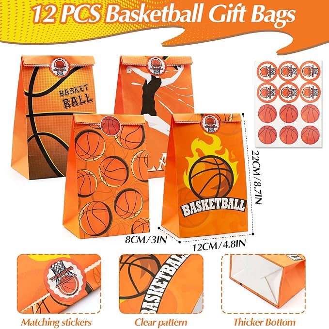 122Pcs Basketball Party Favors Basketball Goodie Bag Favors with Stress Ball Keychain Tattoo Sticker Silicone Bracelet for Basketball Themed Birthday Party Supplies