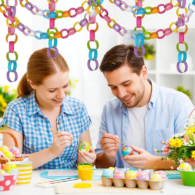 CHRORINE 600 Pcs Easter's Day Paper Chains Colored Paper Strips for Festival Party Decorations DIY Crafts Supplies (Easter Colors, 1 x 7.08 inches)