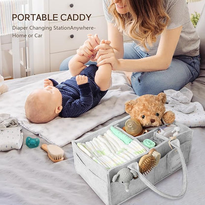 GEMII Diaper Caddy Organizer-Large Baby Caddy Organizer with Handle，Newborn Registry Essentials，Baby Shower Gift Basket for Boy or Girl (Gray, Large)