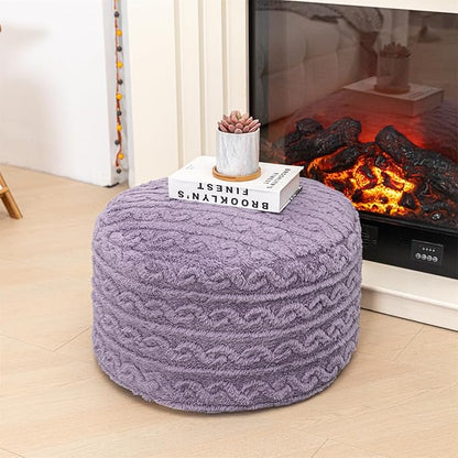 Pouf Ottoman Stuffed 20x20x12 Inches Floor Pouf Plush Fiber Ottoman Foot Rest Under Desk Foot Stool for Living Room Bedroom (Purple Pouf with Filler)