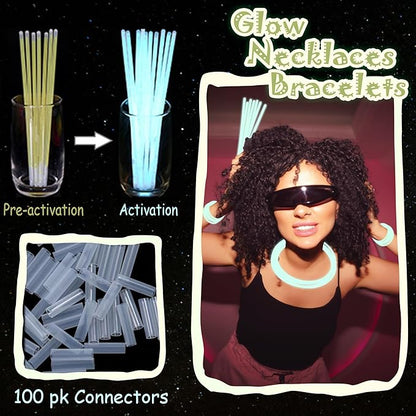 100 pk 8" White Glow Sticks Bulk Party Favors, Light up Glow Necklaces & Bracelets in the Dark Party Supplies For Christmas Halloween 4th of July Birthday Neon Party (100 * White)