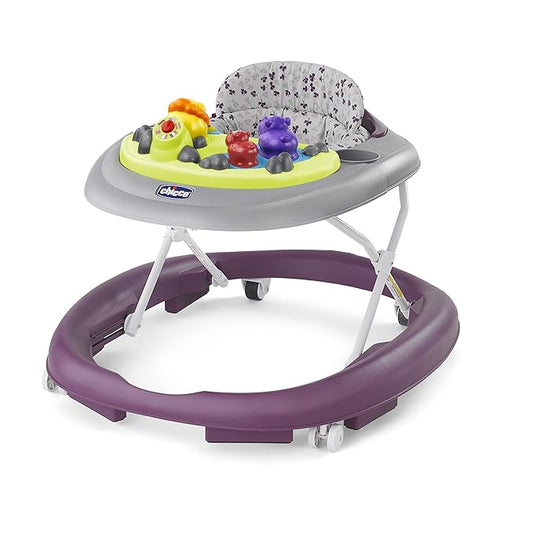 Chicco Walky Talky Foldable Baby Walker, Multilingual Play Tray with Music and Lights, 3 Height Adjustments, Brake Pads, for Children up to 26 lbs., Compact Fold, Flora/Purple/Grey