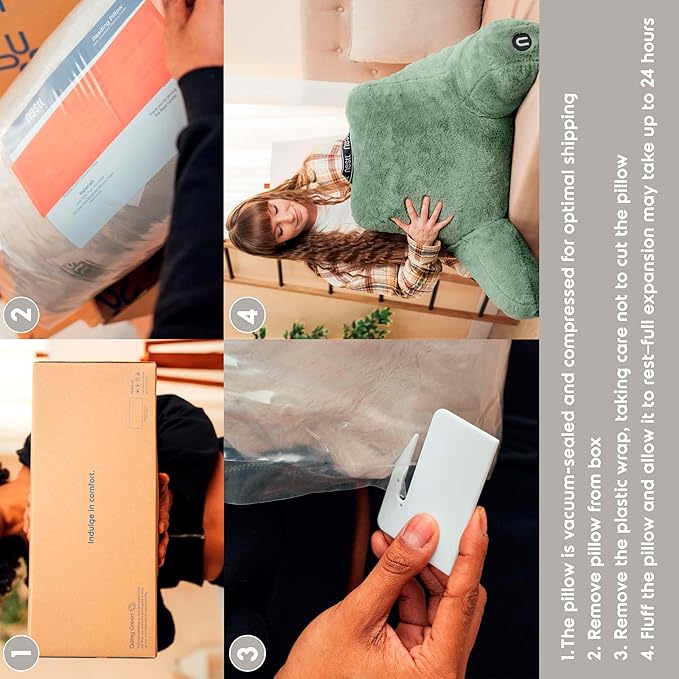 Nestl Fur Reading Pillow, Stylish Back Pillow for Bed Sitting Up, Faux Fur Bed Chair Pillow with Arms, Reading Pillows for Sitting in Bed Adult & Kids, Back Support Pillow for Bed Rest - Sage Green