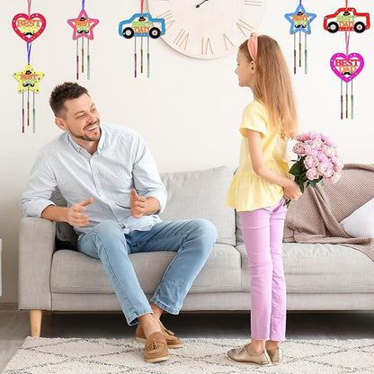 Fennoral 9 Pack DaD Wind Chime Kit for Kids Make You Own Fathers Day Craft DIY Coloring Wooden Father's Day Art and Craft for Art Activity Dad Birthday Decoration Dad Gifts from Daughter Son