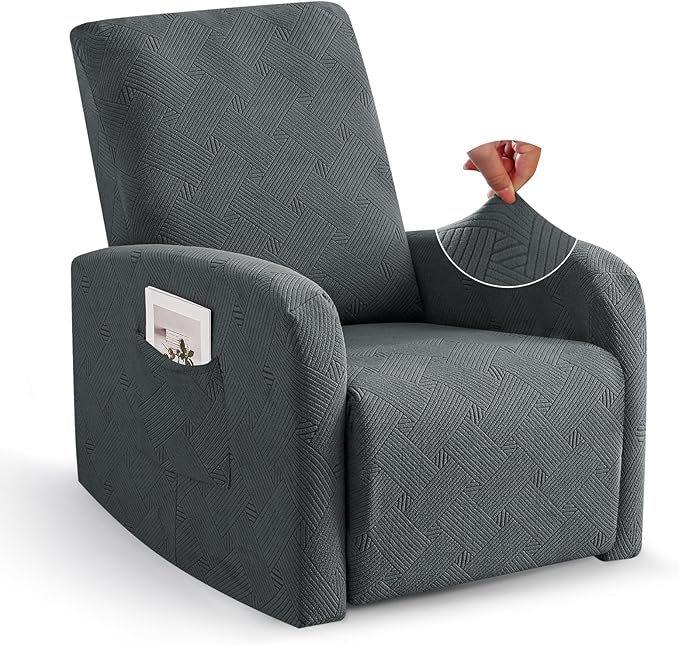 JIVINER Small Recliner Chair Covers, 3 Piece Slipcovers for Large Recliner Chair Soft Jacquard Reclining Chair Protector Slipcovers for Dogs,Cats (Recliner Small, Dark Gray)