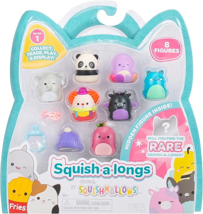 Squish-a-longs 8 Pack - 1” Mini-Squish with 2 Accessories, 1 Ring, and a Collector’s Guide - Collect, Trade, & Play
