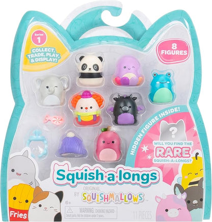 Squish-a-longs 8 Pack - 1” Mini-Squish with 2 Accessories, 1 Ring, and a Collector’s Guide - Collect, Trade, & Play