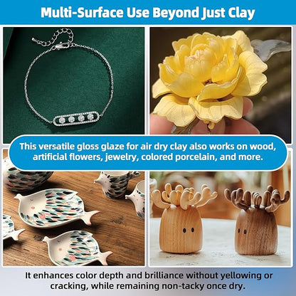 CALPALMY 2 x 100ml Clay Glaze Kit - Varnish Sealant for Pottery, Crafts, Polymer Clay, Acrylic Paint - Waterproof, Scratch-Resistant Clear Gloss for Air Dry Clay (Gloss+Matte)
