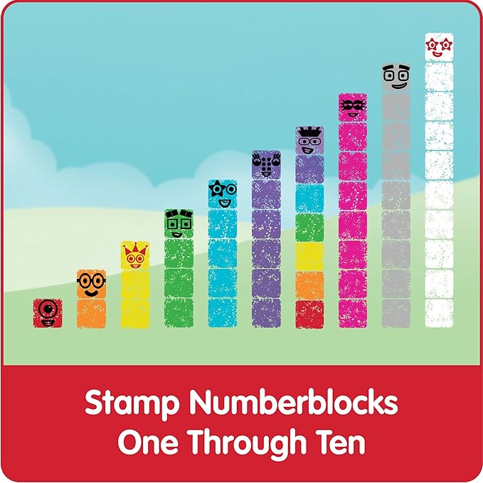 hand2mind Numberblocks Stampoline Park Stamp Activity Set, 20 Kids Stamps, 12 Washable Ink Pads, Number Toys, Preschool Learning Activities, Math Toys, Toddler Counting Toys, Birthday Gifts for Kids
