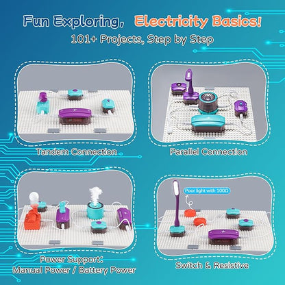 STEM Science Kit for Kids, 45pcs Electronic Science Experiments Toys, Kids Circuit Board Building Set, Science Physics Engineering Projects, School Learning Educational Gifts for Boys Girls 5-7 8-12