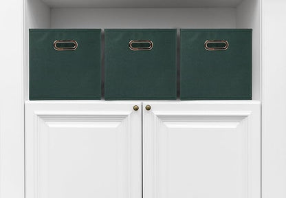 Household Essentials Foldable Fabric Storage Cubes 6-Pack – 11x11x11 Stackable Non-Woven Bins with Chipboard Sides & Grommet Handles – Closet, Shelf, Nursery, or Office Organizer – Dark Green
