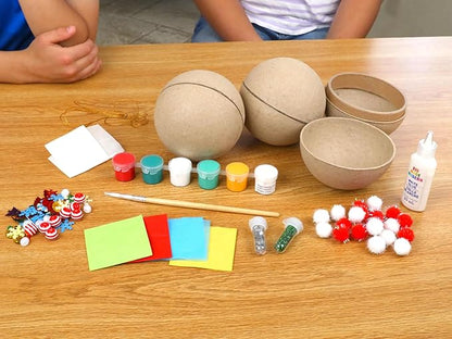 Kid Made Modern Handmade Ornament Paper Mache Kit for Holiday Crafts, Create Custom Christmas Tree Decorations with Paint, Glitter, Glue, and More, Ideal for Kids Ages 6+ and Adults