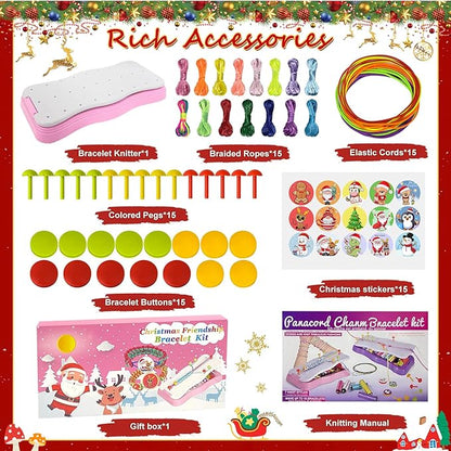 Friendship Bracelet Making Kit,String Bracelets Maker Arts and Craft for Girls,Birthday Gifts Ideas Christmas Stocking Stuffers Gifts for Girls (Pink Christmas)