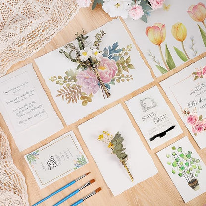 25 Sheets Watercolor Paper 8.5 x 11, 300 GSM Deckled Edge Paper Rough/Textured Handmade Paper Cotton Paper for Watercolors, Wedding Invitations, Cards, Crafts