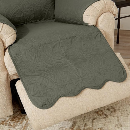 Great Bay Home Medallion Stitched Solid Furniture Protector Stain Resistant Durable Furniture Protector Elenor Collection (Recliner, Sage Green/Light Gray)
