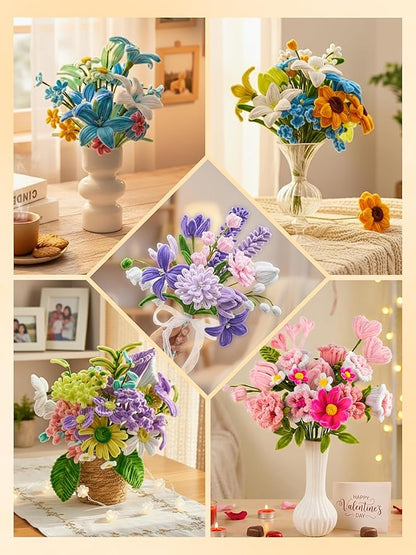 LENYNAL 500 Pcs Pastel Pipe Cleaners Craft Bulk, Purple Pipe Cleaner Flower Kit, Glue-Free & Safe for Kids, Step-by-Step Tutorial, 6 Colors Chenille Stems for Flower Making
