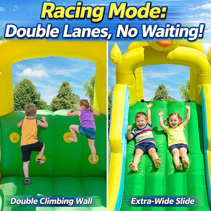 Baralir Duck-Themed Inflatable Bounce House with Extra Wide Slide & Climbing Wall, Basketball Hoop, Ring Toss, Punching Bag, 2-in-1 Splash Pool/Ball Pit - Indoor/Outdoor Jumping Castle for Toddlers