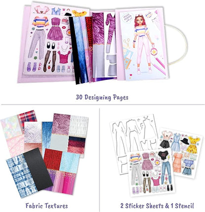 BSCOOL Fashion Studio Drawing, Coloring & Little Designer Creativity Book for Kids 4 and Up with Stickers, Stencils, Textures - Creative Fashion Design Sketchbook for Girls
