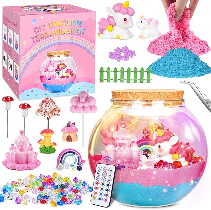 CINDYNAL Light-Up Unicorn Toys for Girls, Unicorn Terrarium Kit for Kids, Arts and Crafts Kit for Kids, Unicorn Toys for Girls Age 4-6 7 8 9-10 Year Old Girl Birthday Gifts