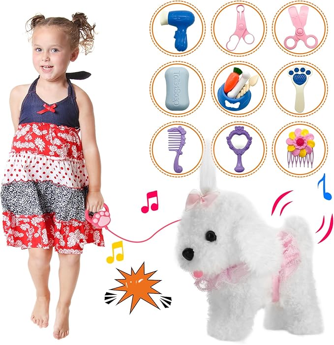 Remote Control Robot Dog, Electronic Plush Puppy Dog Toy, Interactive Toys, Walks, Barks, Shake Tail, Stuffed Animal Gift for Girl and Boy Age 3-6 Year Old (White)