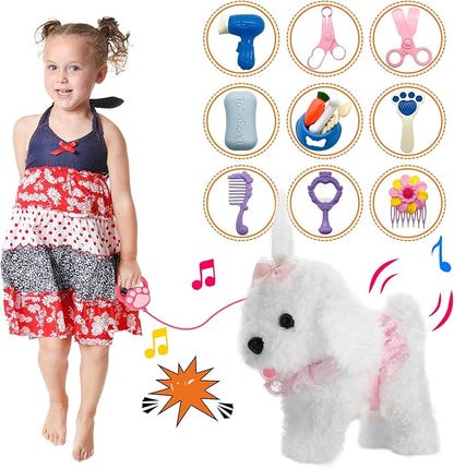 Remote Control Robot Dog, Electronic Plush Puppy Dog Toy, Interactive Toys, Walks, Barks, Shake Tail, Stuffed Animal Gift for Girl and Boy Age 3-6 Year Old (White)