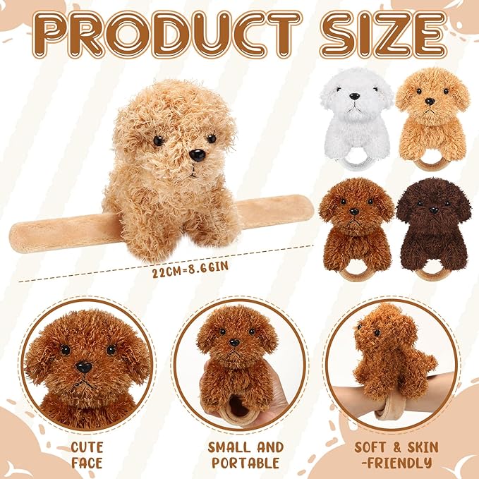 Ceenna 16 Pcs Valentine's Day Puppy Stuffed Animal Slap Bracelets Colorful Puppy Slap Bracelets 8.66 Inch Adorable Puppy Slap Wrist Bracelets Bulk for Birthday Party Favors Goodie Bag Fillers