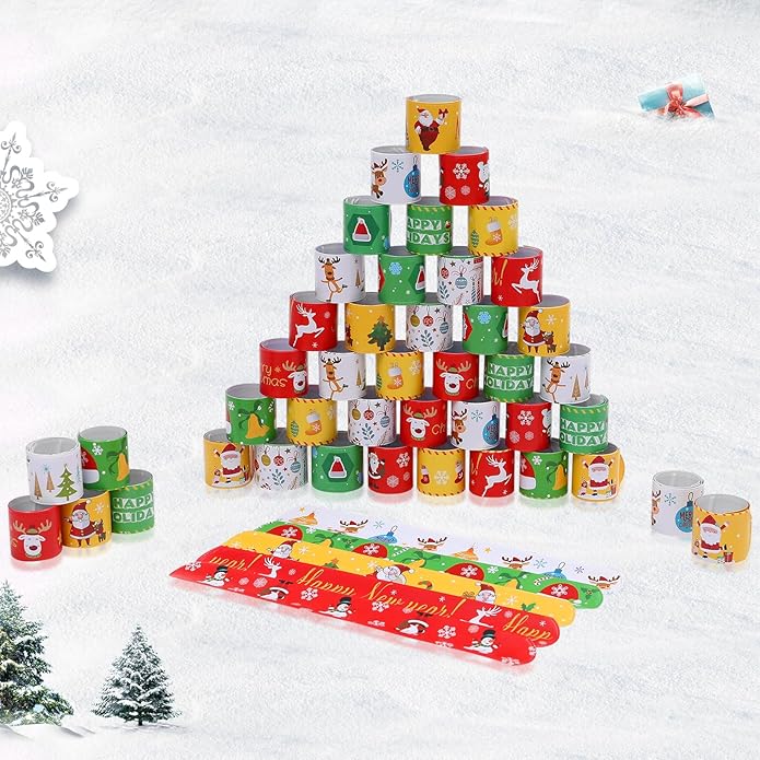 48PCS Christmas Slap Bracelets, Xmas Slap for Christmas Party Favor Decoration