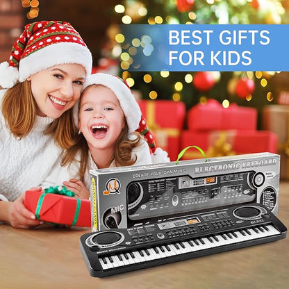 61 Key Piano Keyboard for Kids, Electronic Music Toy for Beginners, 16 Tones, 10 Rhythms, 6 Demos, Built-in Recording, Perfect Christmas or Birthday Gift for Ages 3+