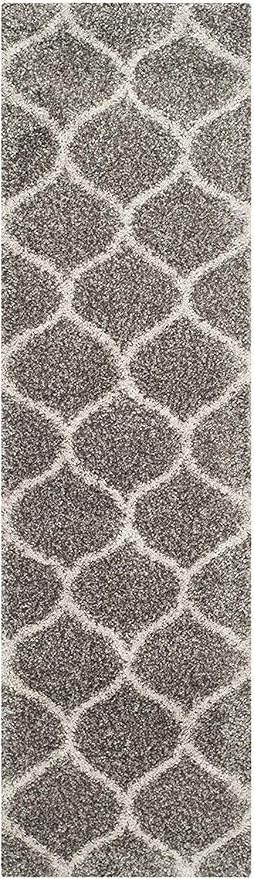 SAFAVIEH Hudson Shag Collection Runner Rug - 2'3" x 14', Grey & Ivory, Moroccan Trellis Design, Non-Shedding & Easy Care, 2-inch Thick Ideal for High Traffic Areas in Living Room, Bedroom (SGH280B)